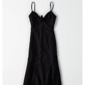 American Eagle Outfitters AE Tie Front Midi Dress Black 8